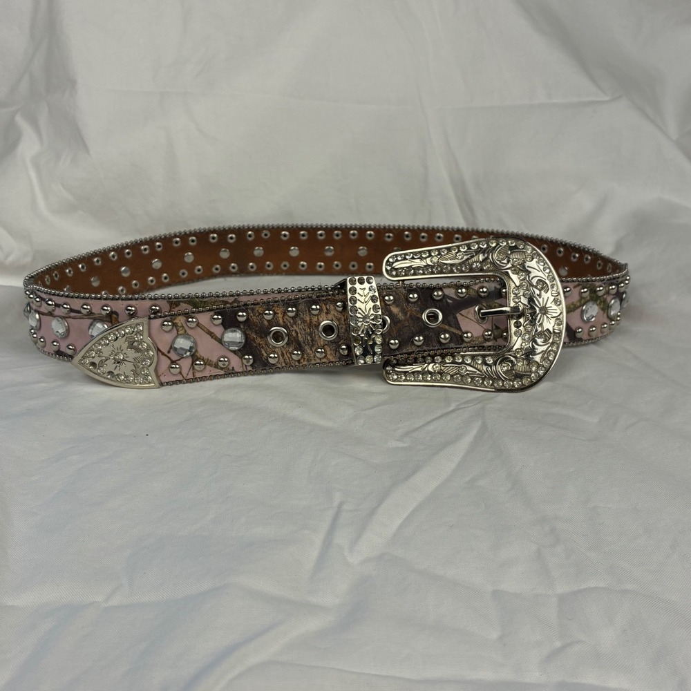 Blazin Roxx Womens Pink Camo Rhinestone Studded Western Belt Sz M Mossy Oak
